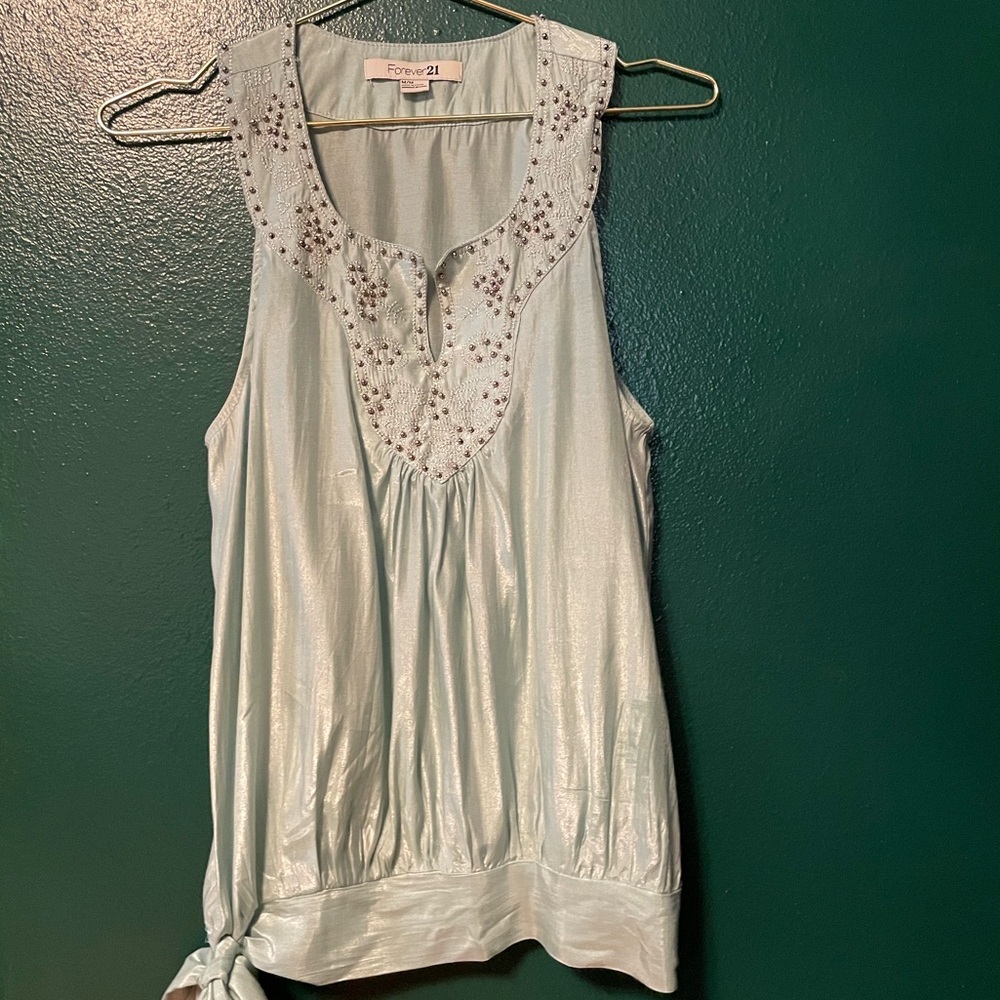 Silver Beaded Metallic Blue Top